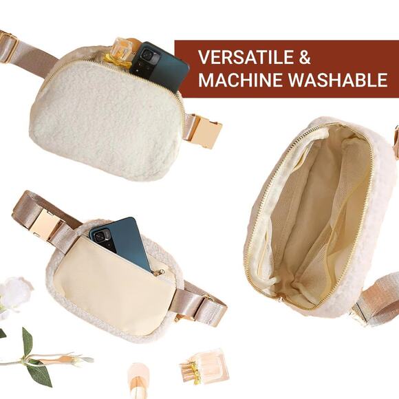 New Everyday Black Fuzzy Sherpa Standard Size Fanny Pack / Waist Pack - Picture 8 of 8